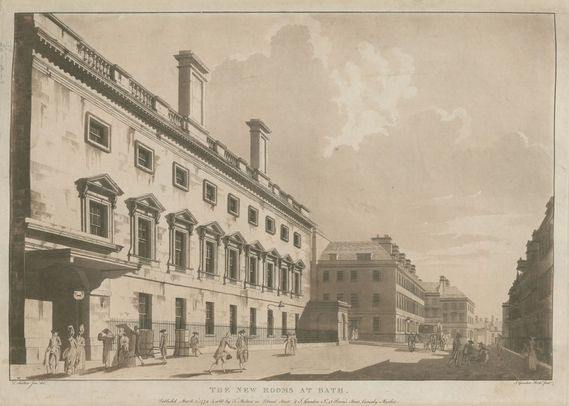 A historical drawing of the Assembly Rooms in Bath.