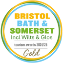 The Bristol, Bath & Somerset Tourism Awards 2024/25 Gold Award logo.